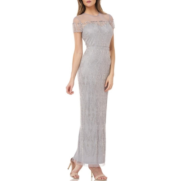Gray Flutter Sleeve Prom Gown - Picture 1 of 6